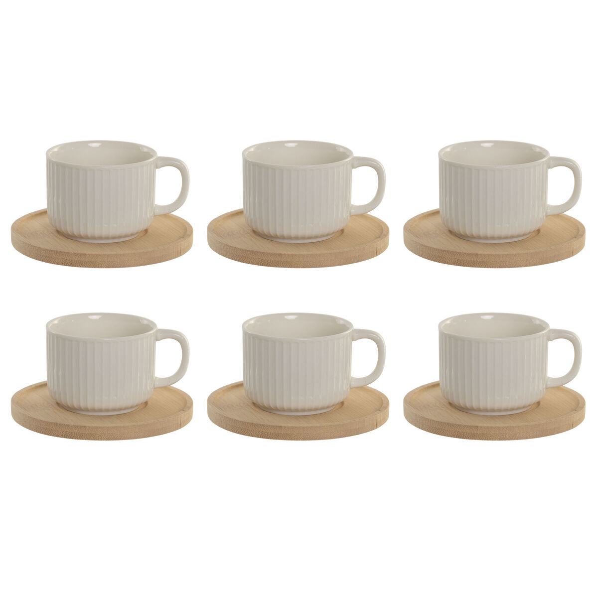 Set of 6 Cups with Plate Home ESPRIT White Bamboo Porcelain 90 ml
