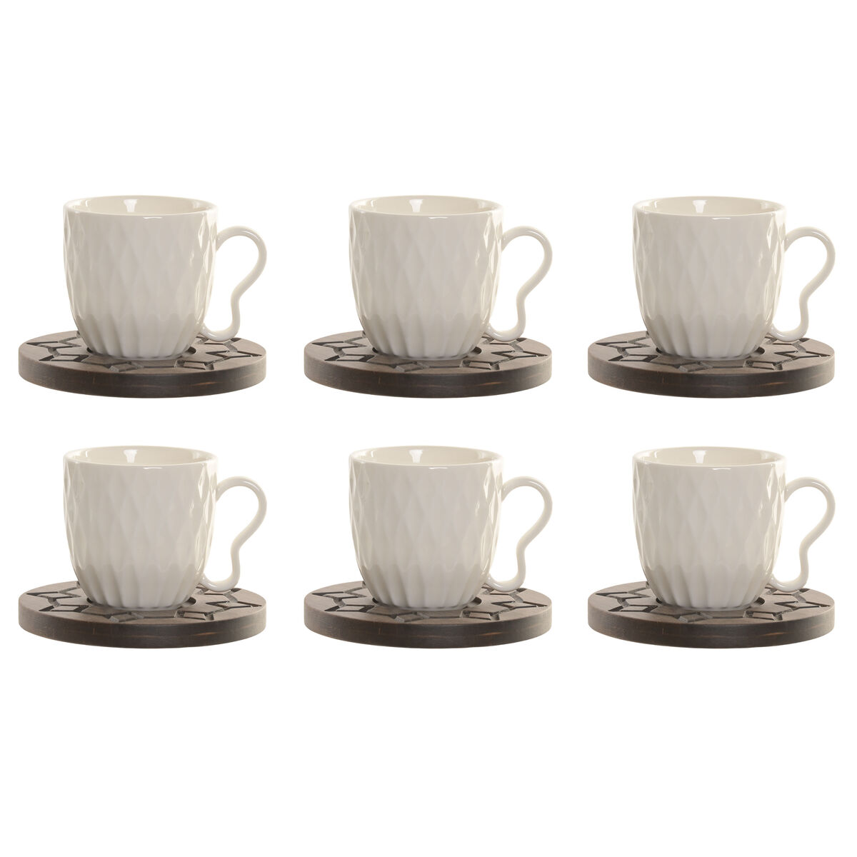 Piece Coffee Cup Set Home ESPRIT White Dark brown Bamboo Porcelain 90 ml 6 Pieces