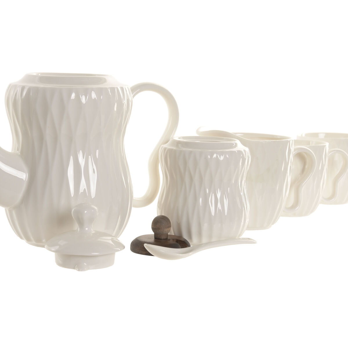 Piece Coffee Cup Set Home ESPRIT White Dark brown Bamboo Porcelain 240 ml 6 Pieces