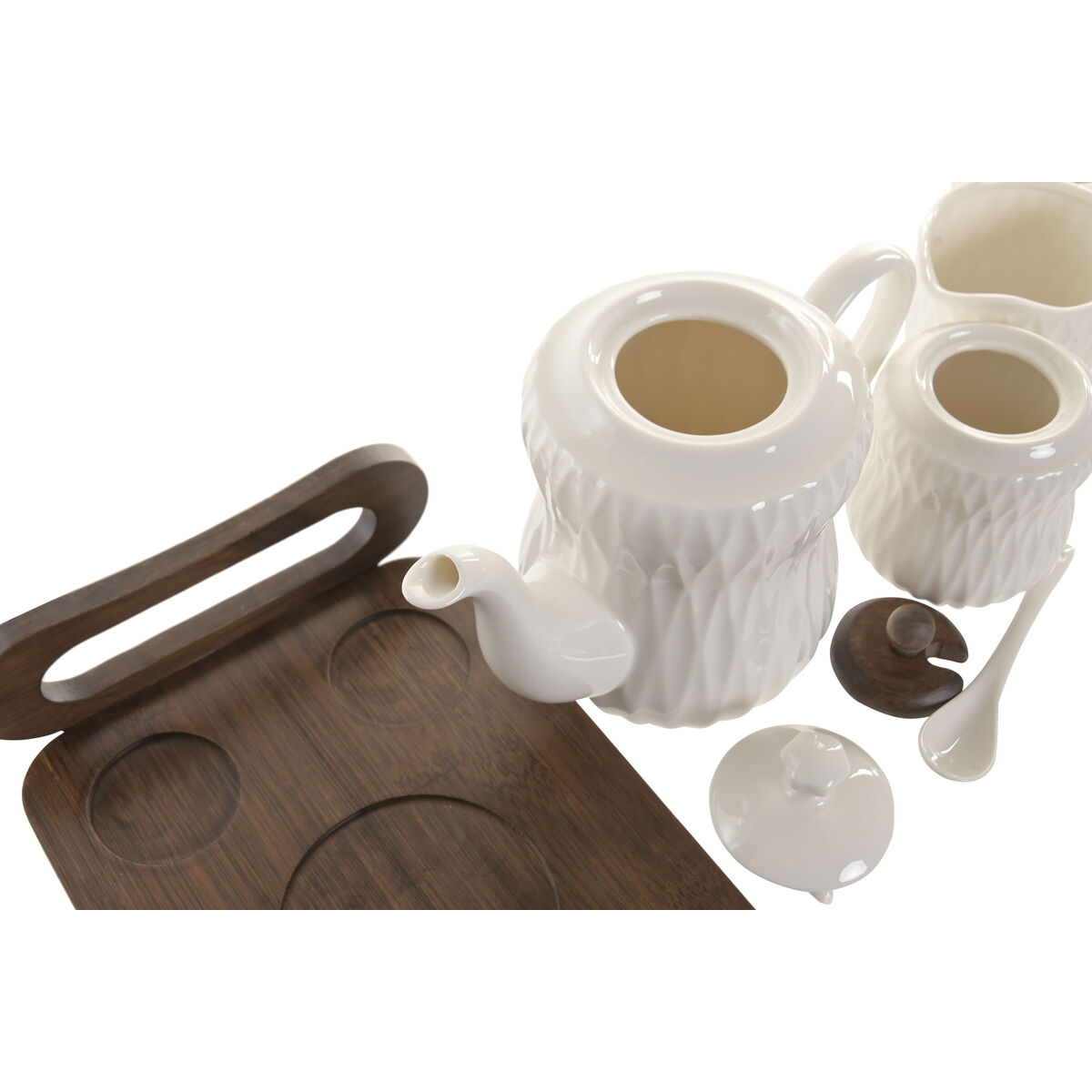 Piece Coffee Cup Set Home ESPRIT White Dark brown Bamboo Porcelain 240 ml 6 Pieces