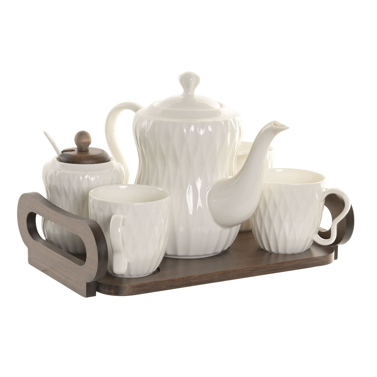 Piece Coffee Cup Set Home ESPRIT White Dark brown Bamboo Porcelain 240 ml 6 Pieces