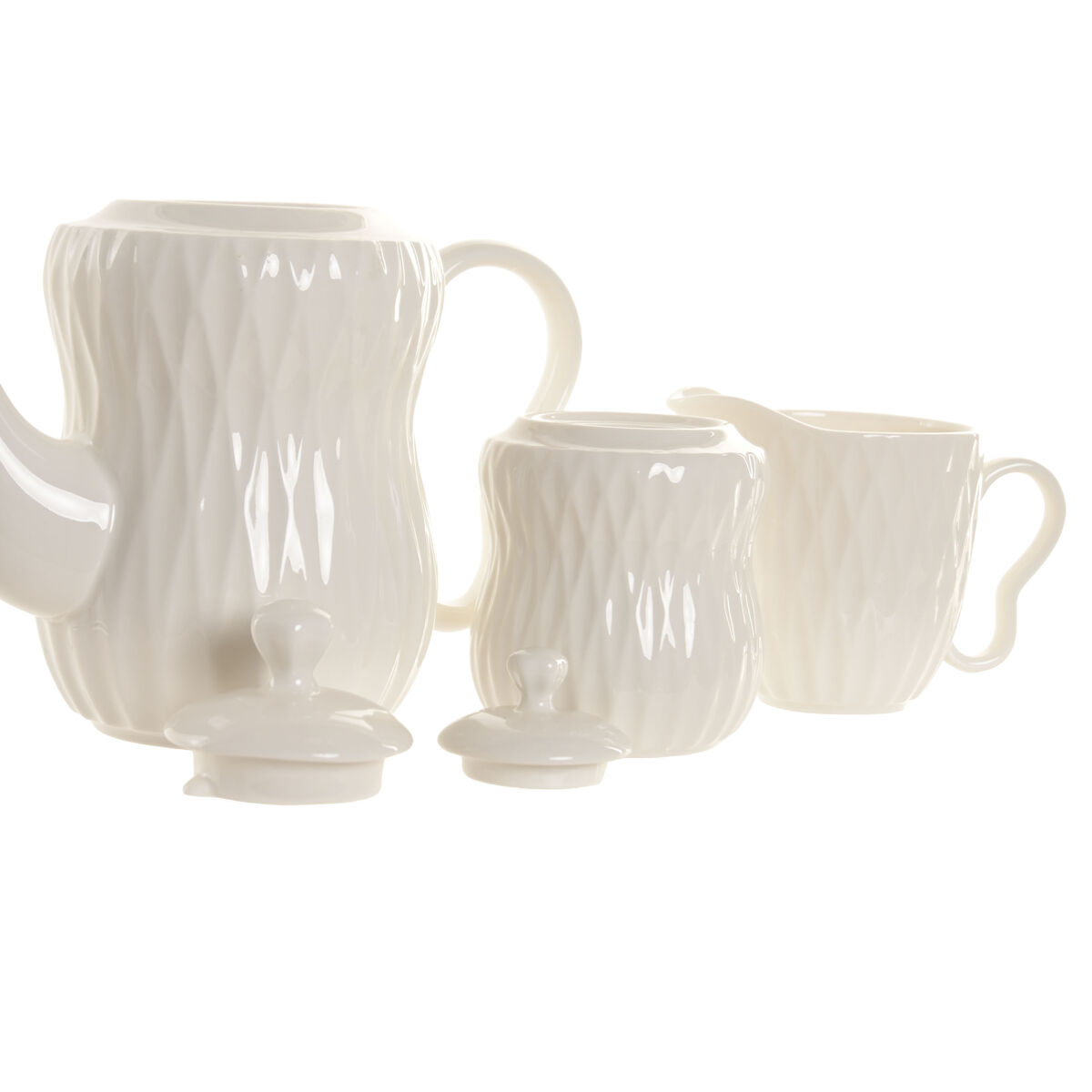 Tea Set Home ESPRIT White Dark brown Bamboo Porcelain