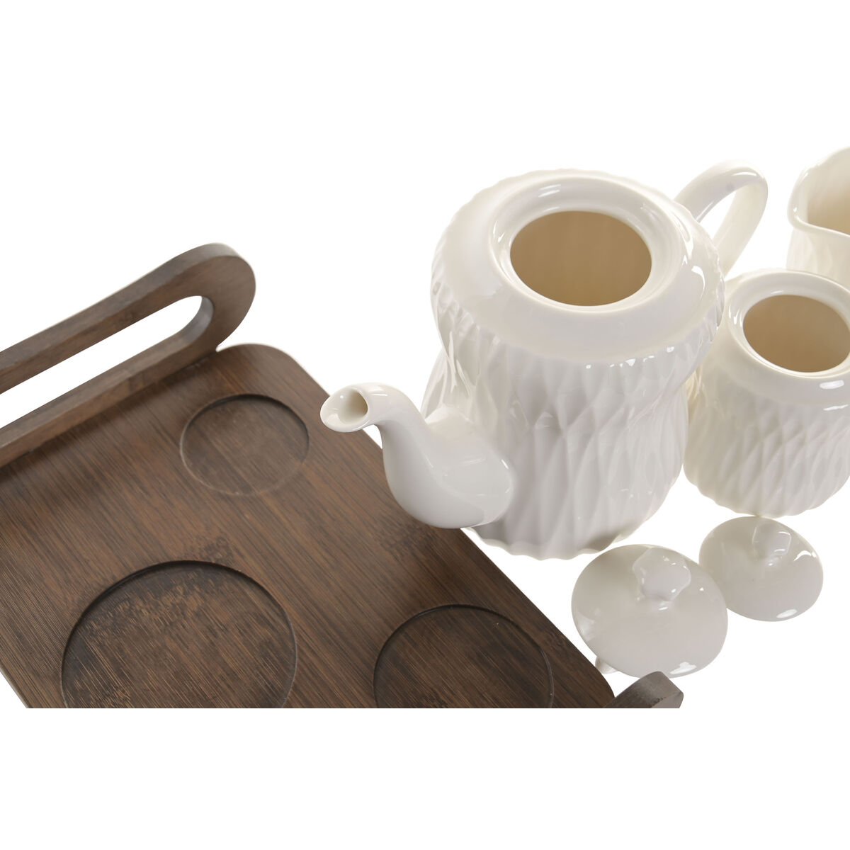 Tea Set Home ESPRIT White Dark brown Bamboo Porcelain