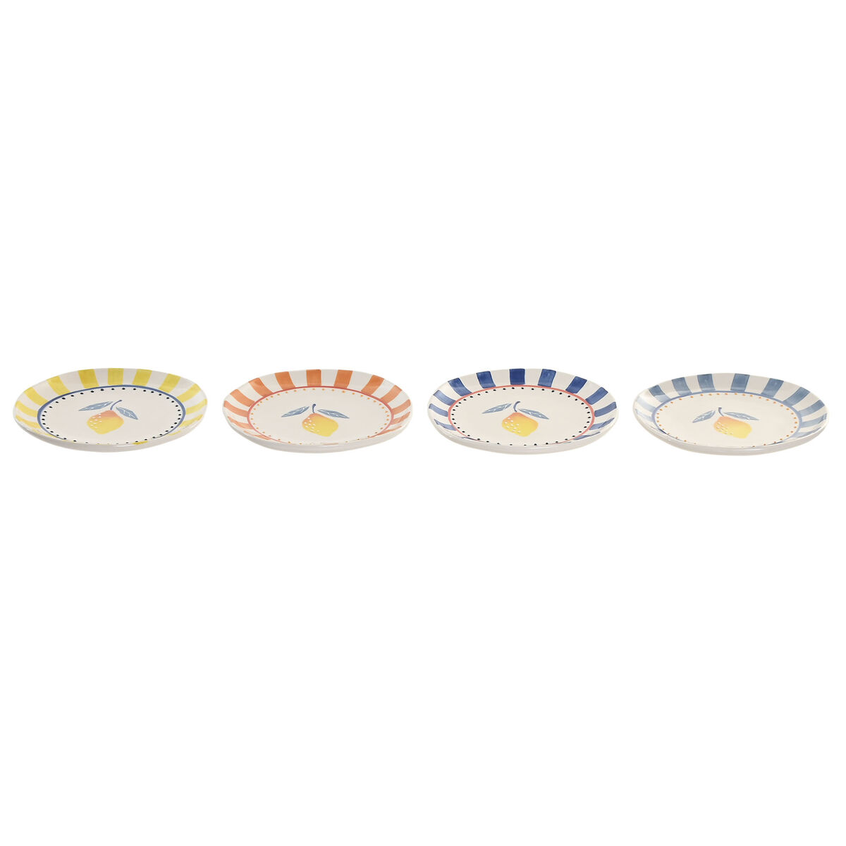 Flat Plate Home ESPRIT Yellow Blue White Orange Stoneware Lemon Mediterranean (4 Units)