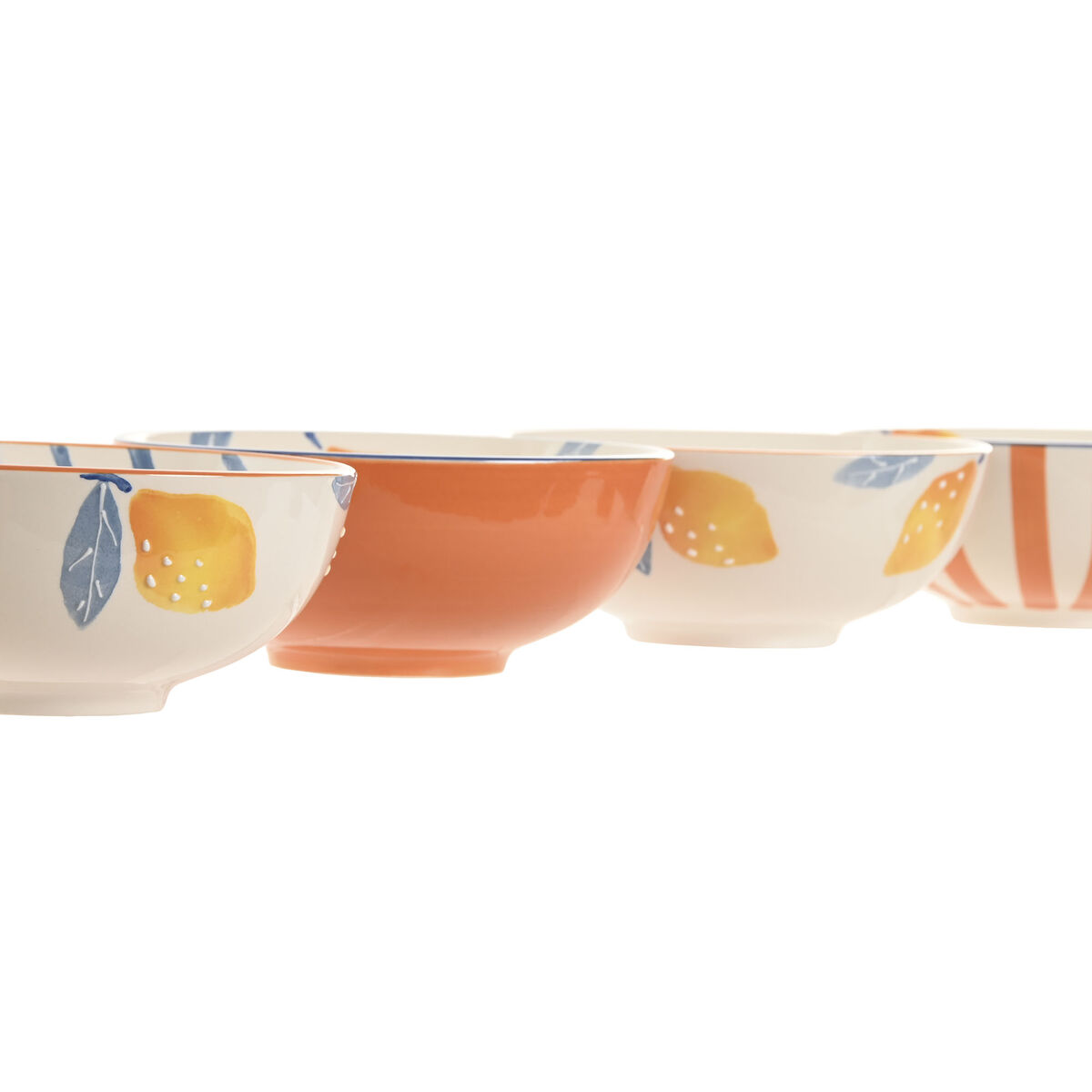 Bowl Home ESPRIT Yellow Blue White Orange Aluminium Stoneware Lemon Mediterranean With relief (4 Units)
