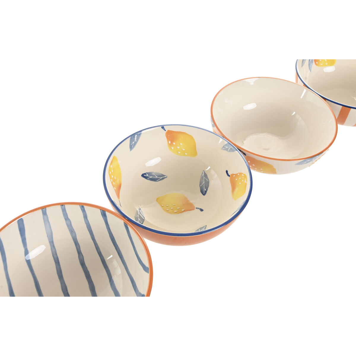 Bowl Home ESPRIT Yellow Blue White Orange Aluminium Stoneware Lemon Mediterranean With relief (4 Units)