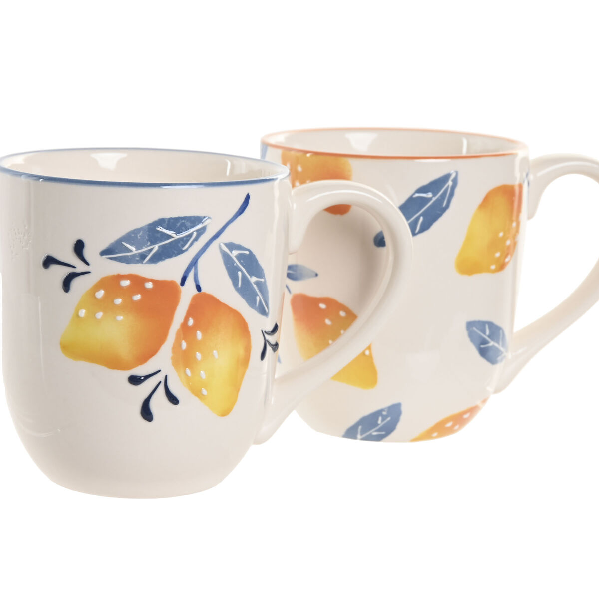 Mug Home ESPRIT Yellow Blue White Orange Lemon Mediterranean With relief 360 ml (4 Units)