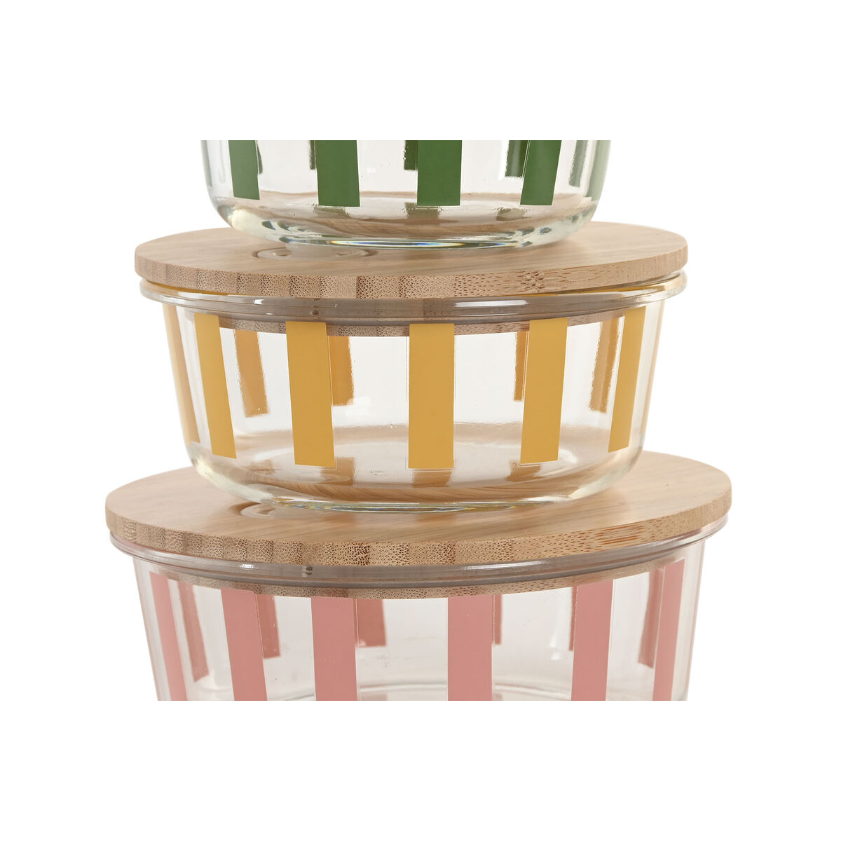 Lunch box Home ESPRIT Yellow Green Coral Crystal Borosilicate Glass Stripes Modern 900 ml