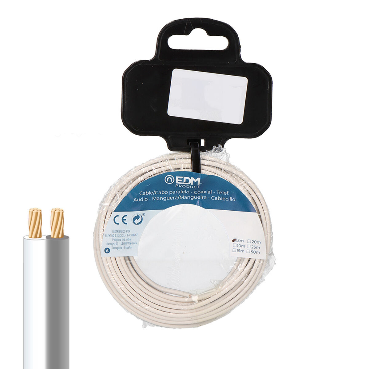 Parallel cable EDM 28748 White/Grey 2 x 0,75 mm 50 m Reel Audio