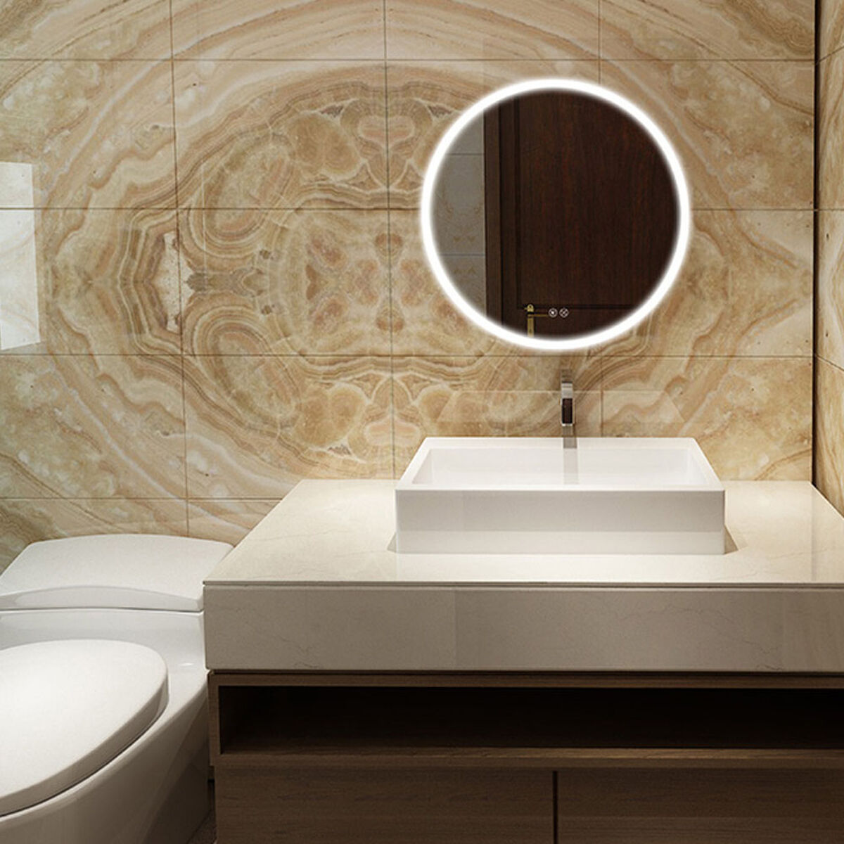 Wall mirror EDM 32436 20 W Ã 60 cm Transparent Aluminium Circular LED Light