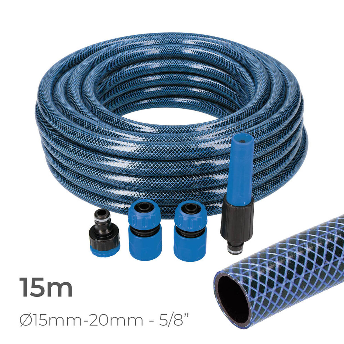 Hose with accessories kit EDM 74098 5/8″ 20 mm x 15 m Blue (15 m)