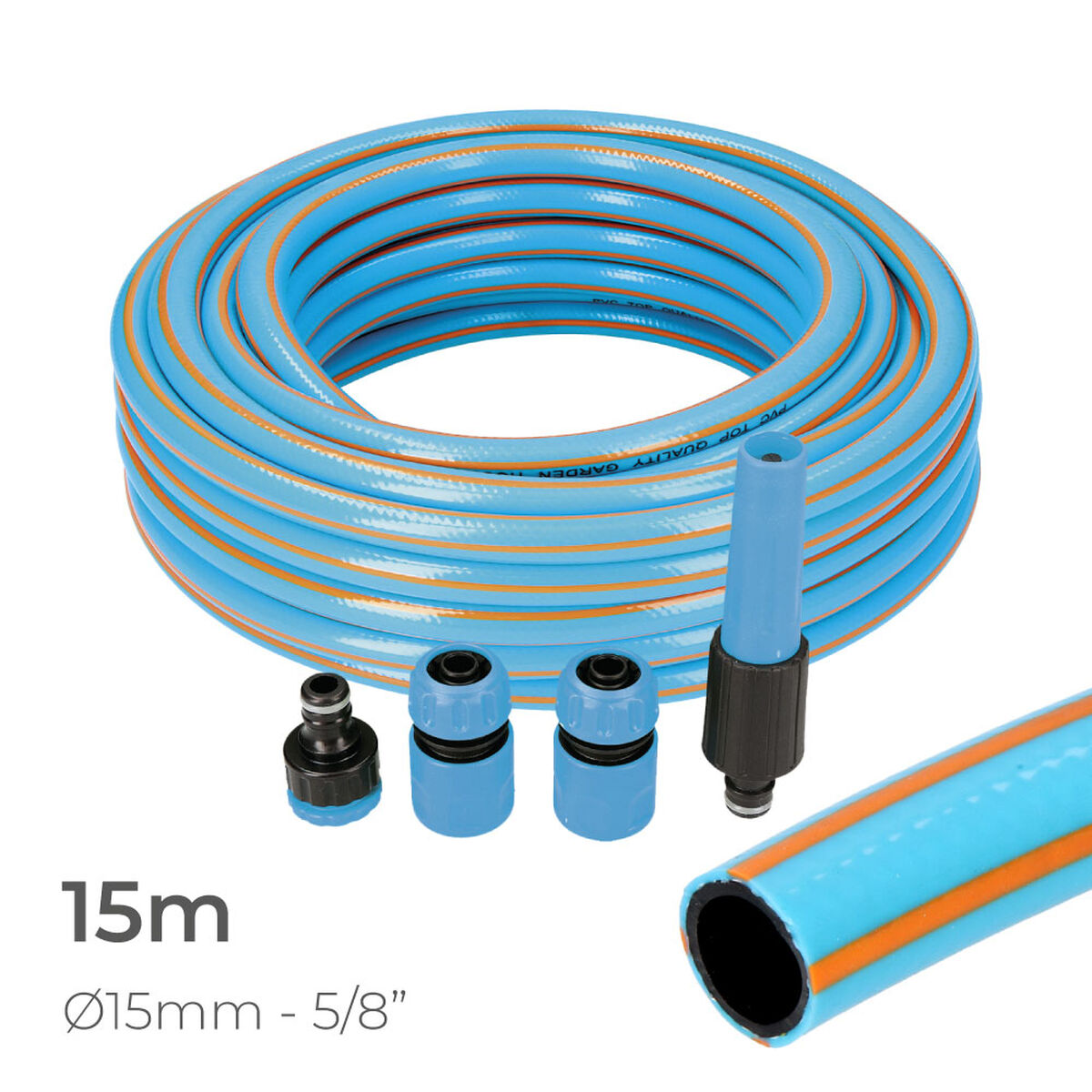 Hose with accessories kit EDM 74107 PVC 5/8″ 20 mm x 15 m Blue (15 m)