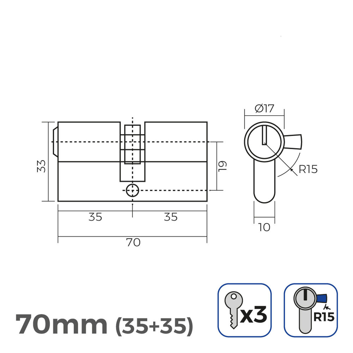 Cylinder EDM 85164 r15 Golden Brass Long camlock European