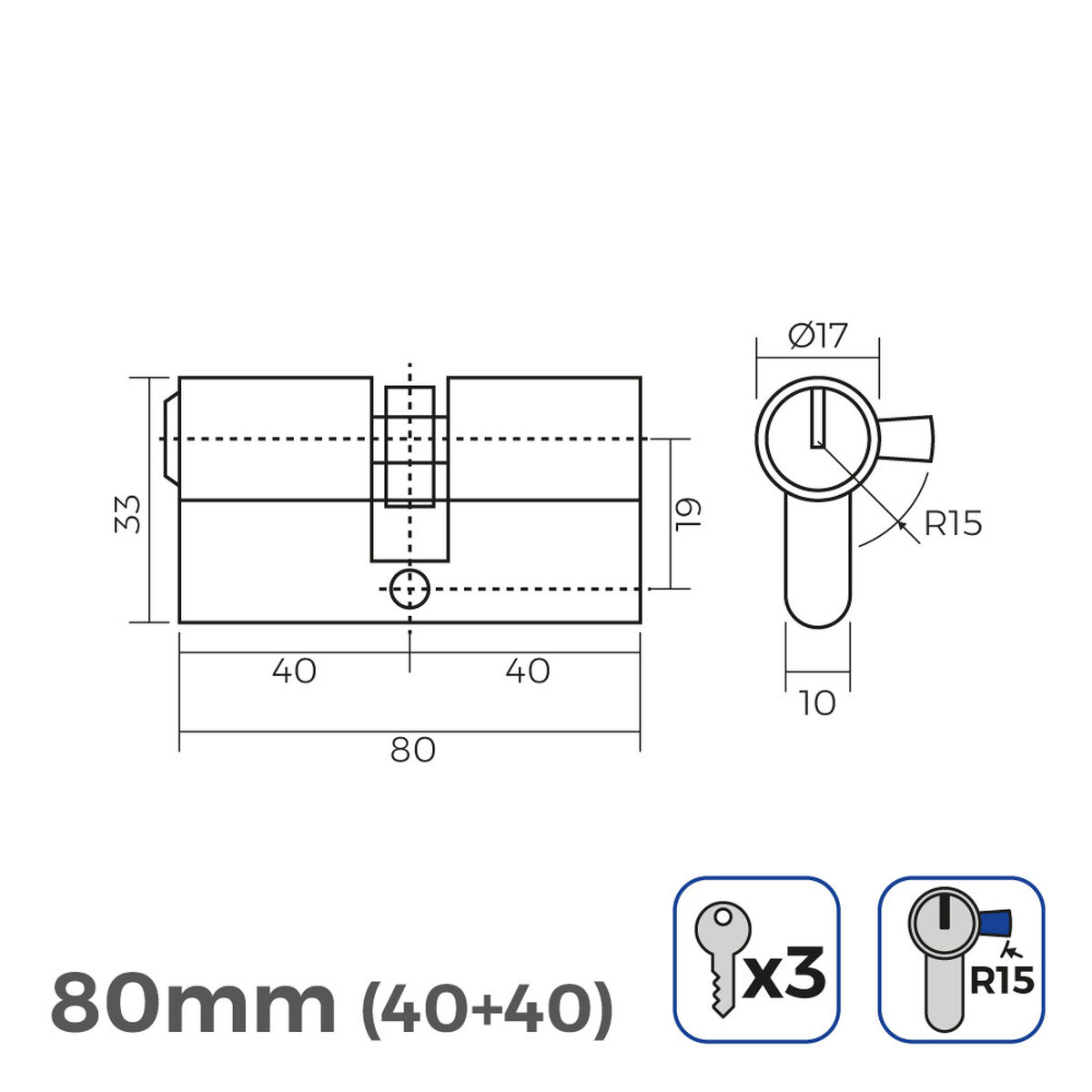 Cylinder EDM 85165 r15 Golden Brass Long camlock European