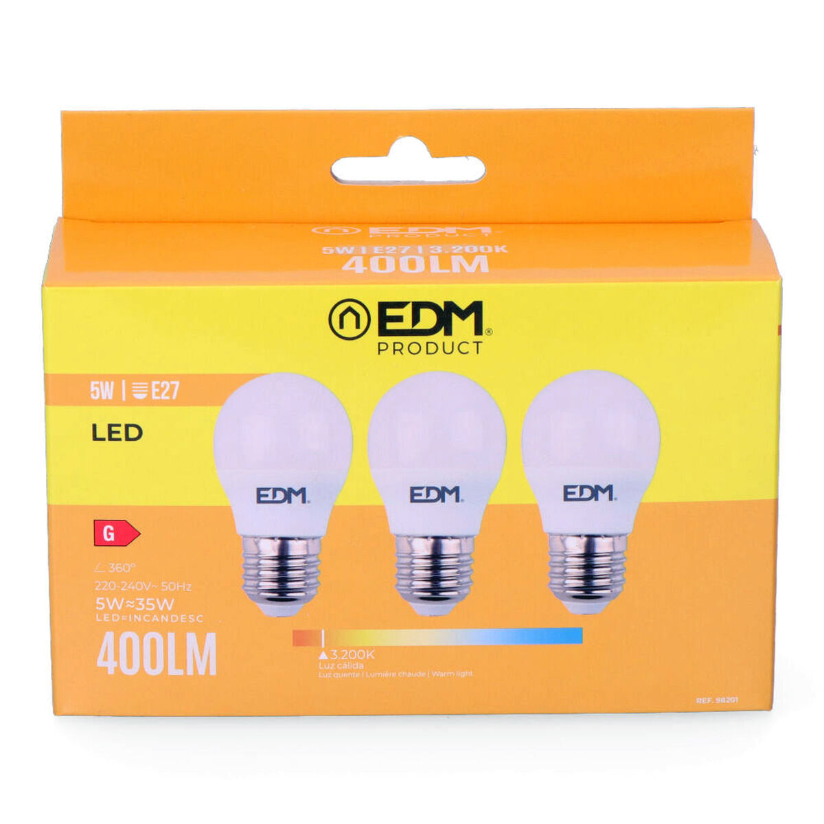 Pack of 3 LED bulbs EDM 98201 G 35 W 5 W 50 W E27 3200 Lm Ø 4,5 x 8 cm (3200 K)