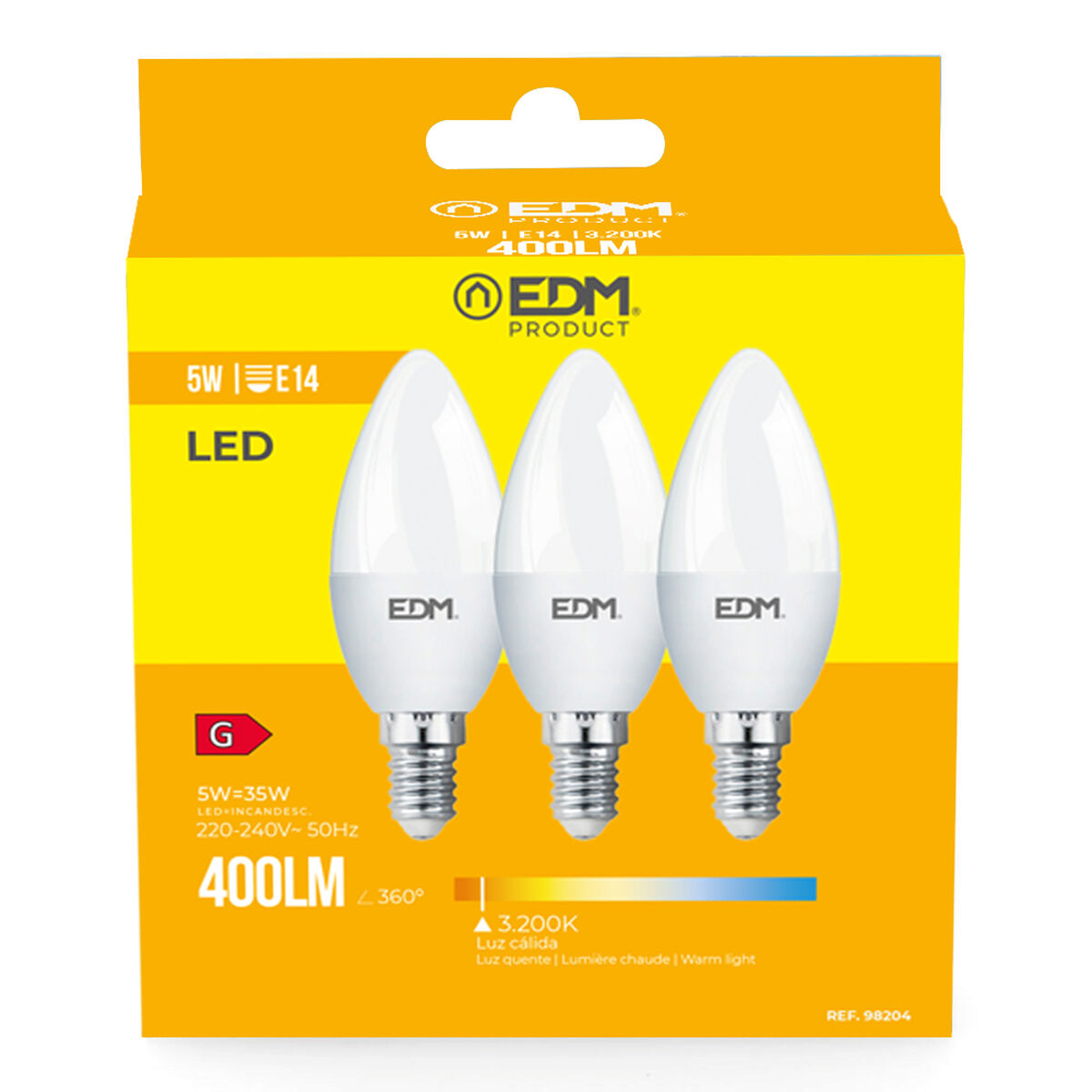 Pack of 3 LED bulbs EDM 98204 G 35 W 5 W 50 W E14 400 lm Ã 3,6 x 10 cm (3200 K)
