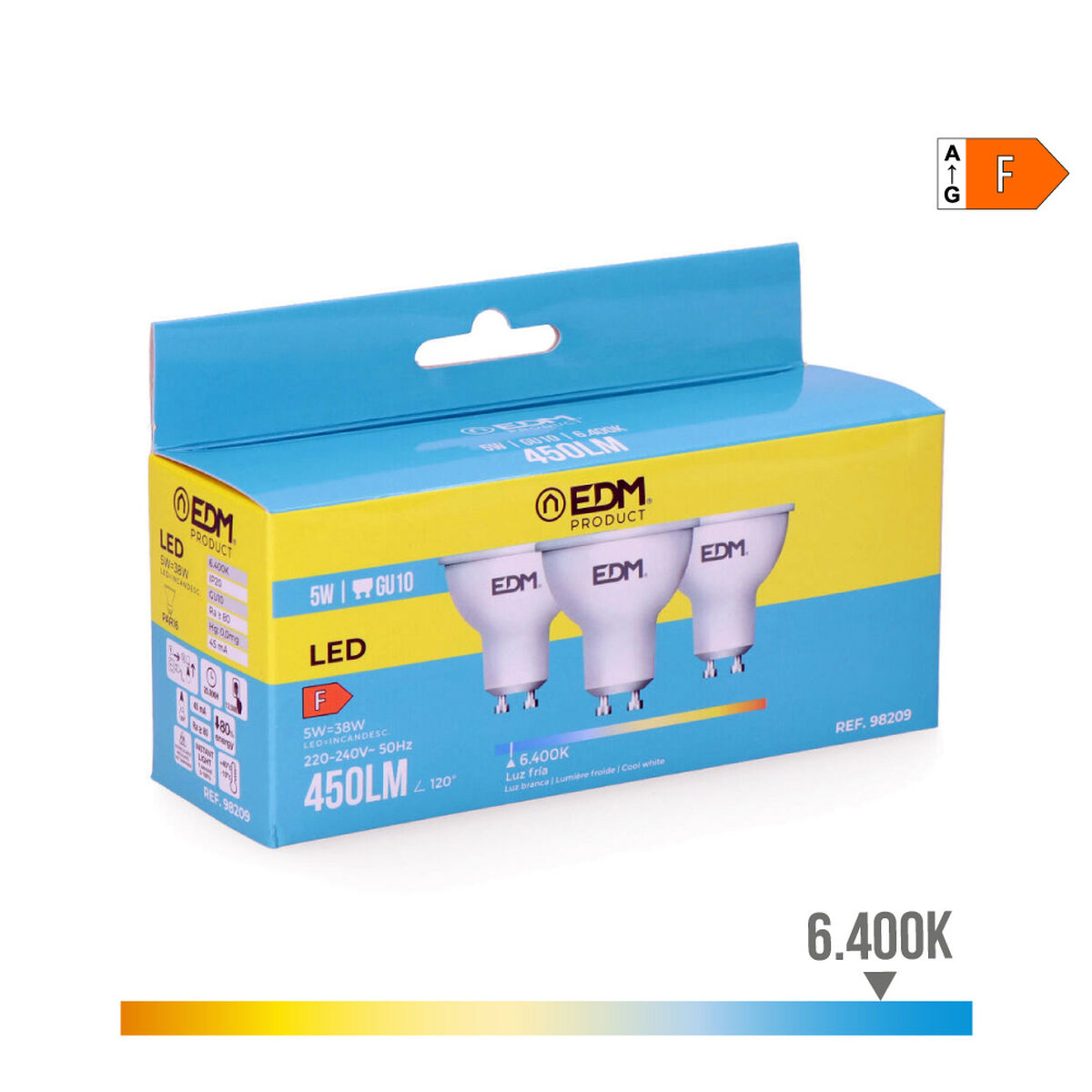 Pack of 3 LED bulbs EDM 98209 F 5 W 45 W 38 W GU10 450 lm Ã 5 x 5,5 cm (6400 K)
