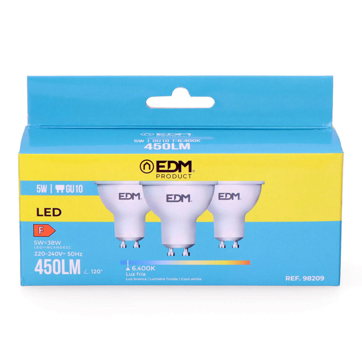 Pack of 3 LED bulbs EDM 98209 F 5 W 45 W 38 W GU10 450 lm Ã 5 x 5,5 cm (6400 K)