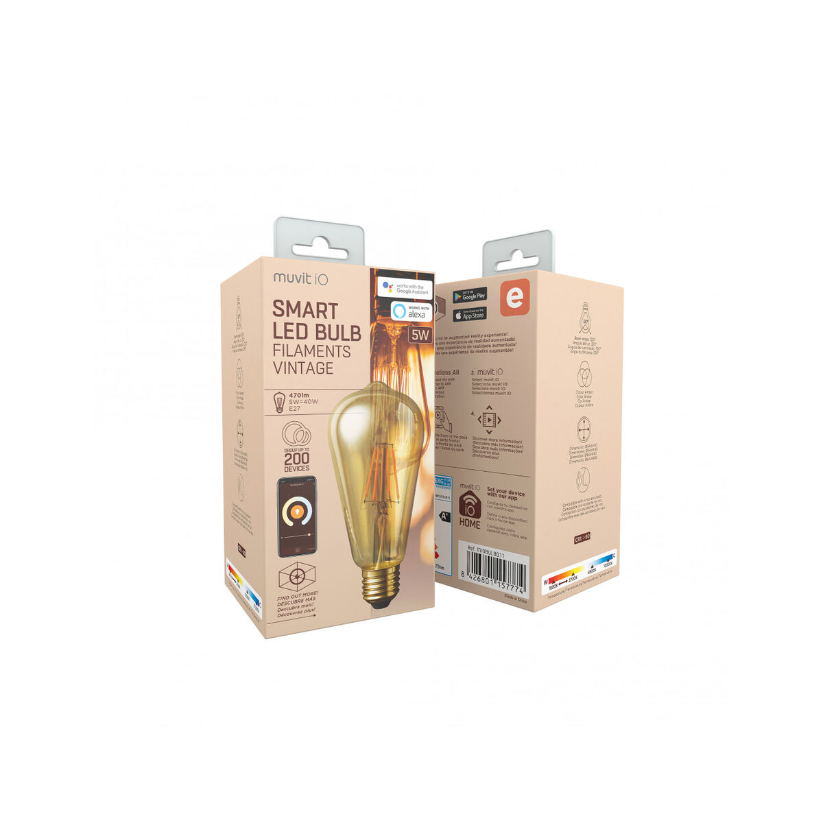 Smart Light bulb Muvit iO 5 W E27 1800 K 2700 K 480 Lm Wi-Fi Smart Light bulb Muvit iO 5 W E27 1800 K 2700 K 480 Lm Wi-Fi