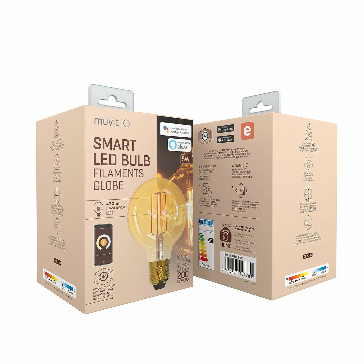Smart Light bulb Muvit iO 5 W E27 1800 K 2700 K 480 Lm Wi-Fi Smart Light bulb Muvit iO 5 W E27 1800 K 2700 K 480 Lm Wi-Fi