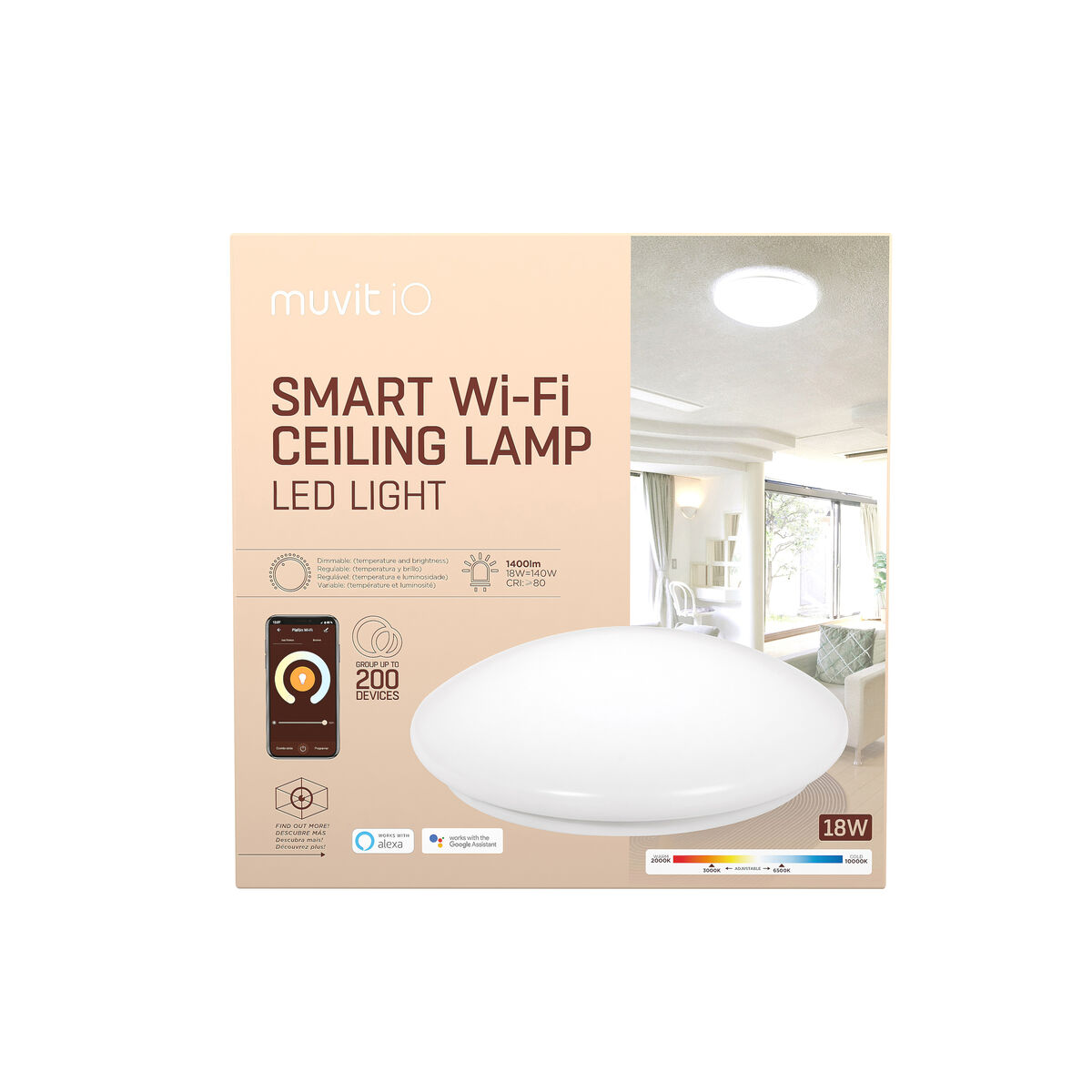 Ceiling Light muvit iO iO White Metal Wi-Fi (2700 K) (6500 K)