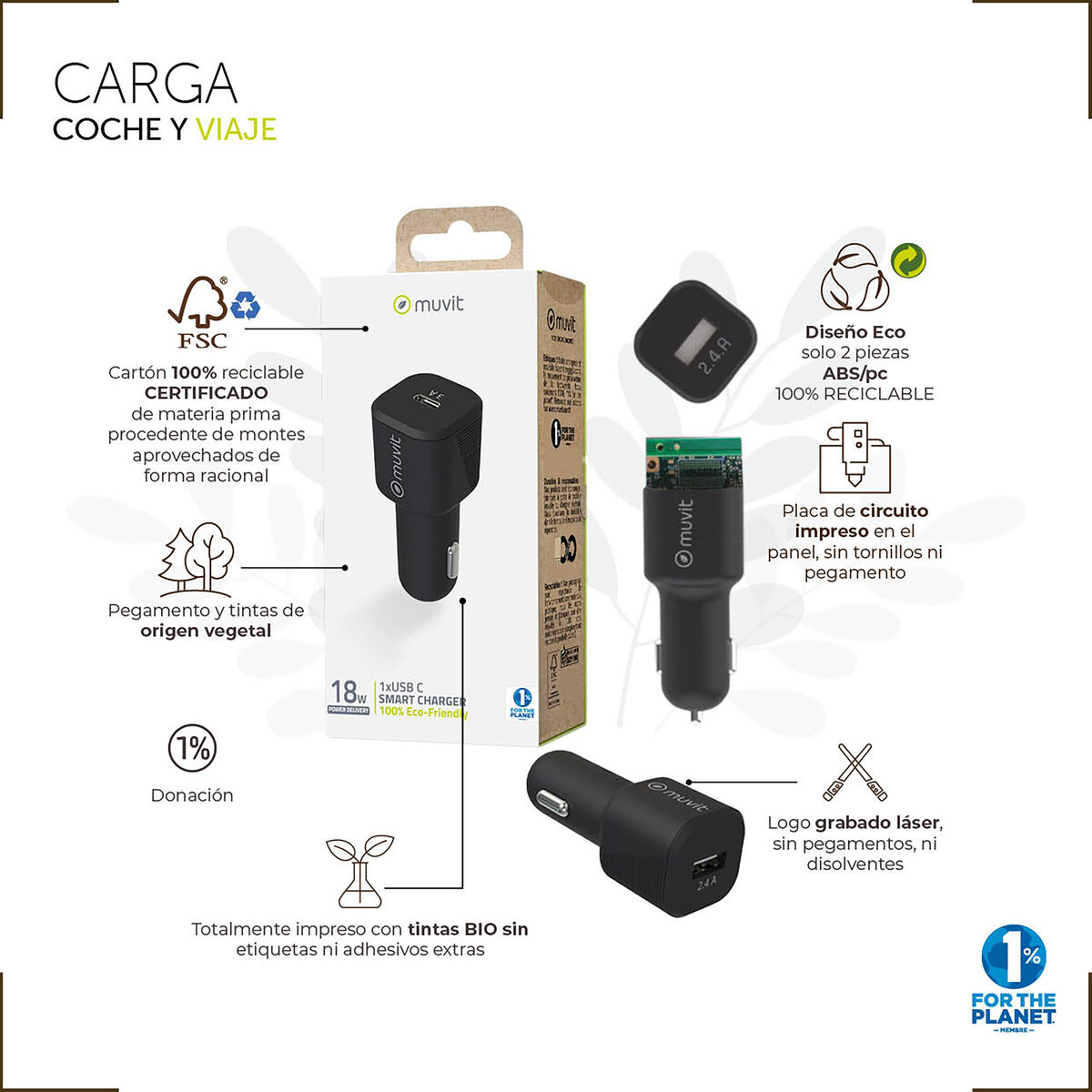 Car Charger Muvit for Change Black