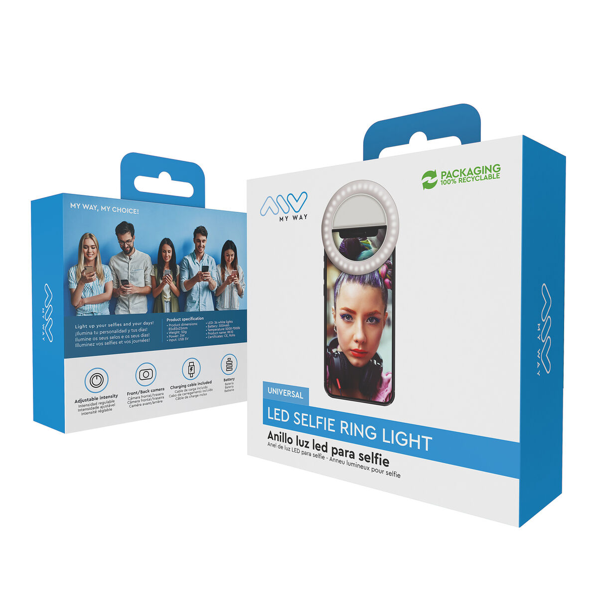 Rechargeable Selfie Ring Light Muvit MWCHL0007 White