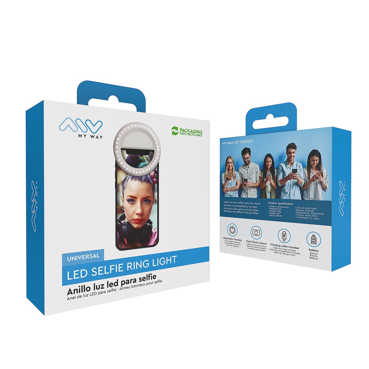 Rechargeable Selfie Ring Light Muvit MWCHL0007 White Rechargeable Selfie Ring Light Muvit MWCHL0007 White