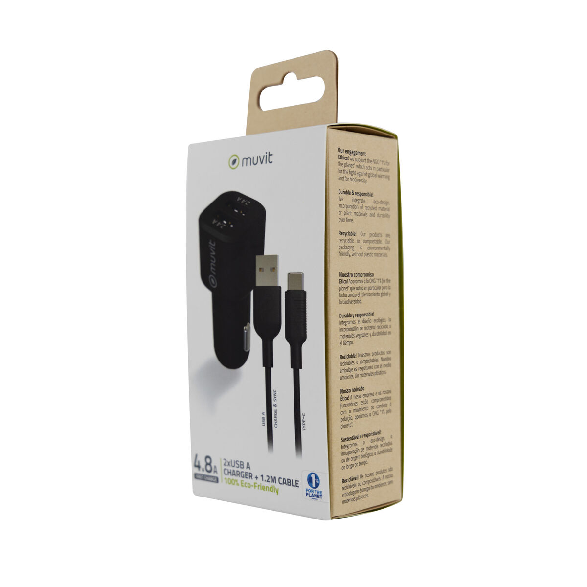 Car Charger Muvit for Change 1,2 m Black