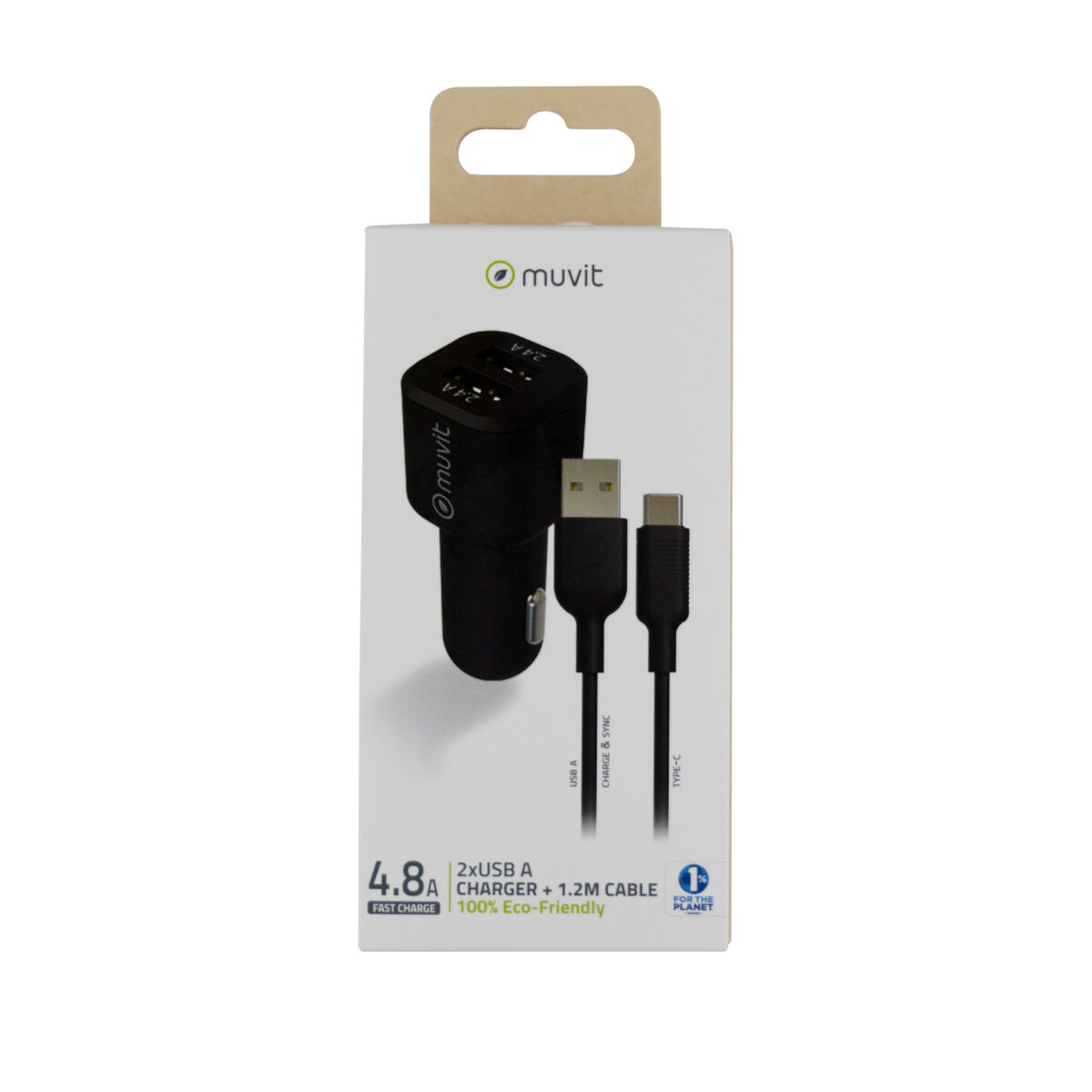 Car Charger Muvit for Change 1,2 m Black