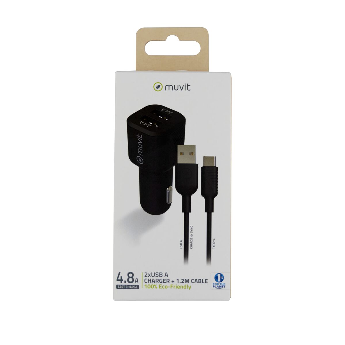 Car Charger Muvit for Change 1,2 m Black