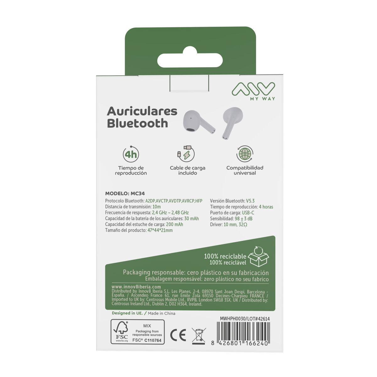 In-ear Bluetooth Headphones Myway Pro touch control