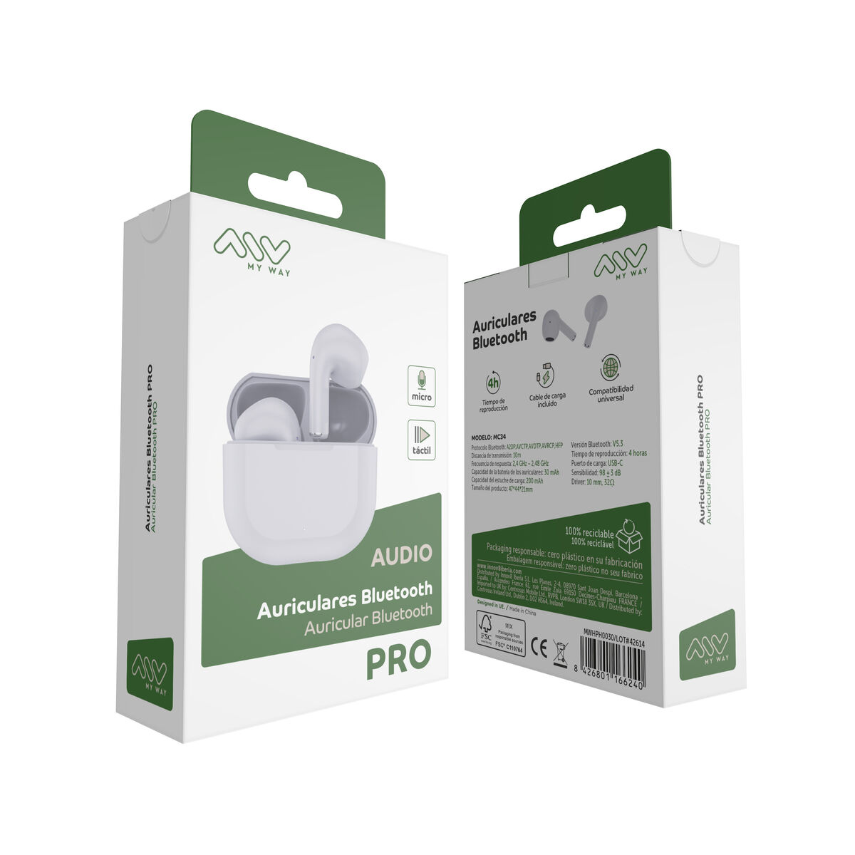 In-ear Bluetooth Headphones Myway Pro touch control