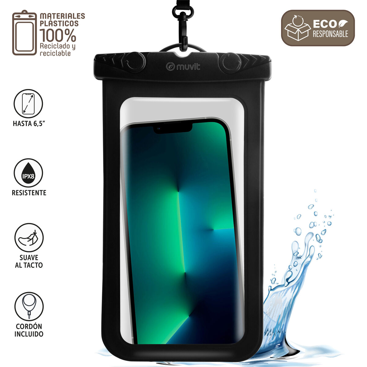 Waterproof case Muvit for Change Black Universal 6,5″ (6,5″)