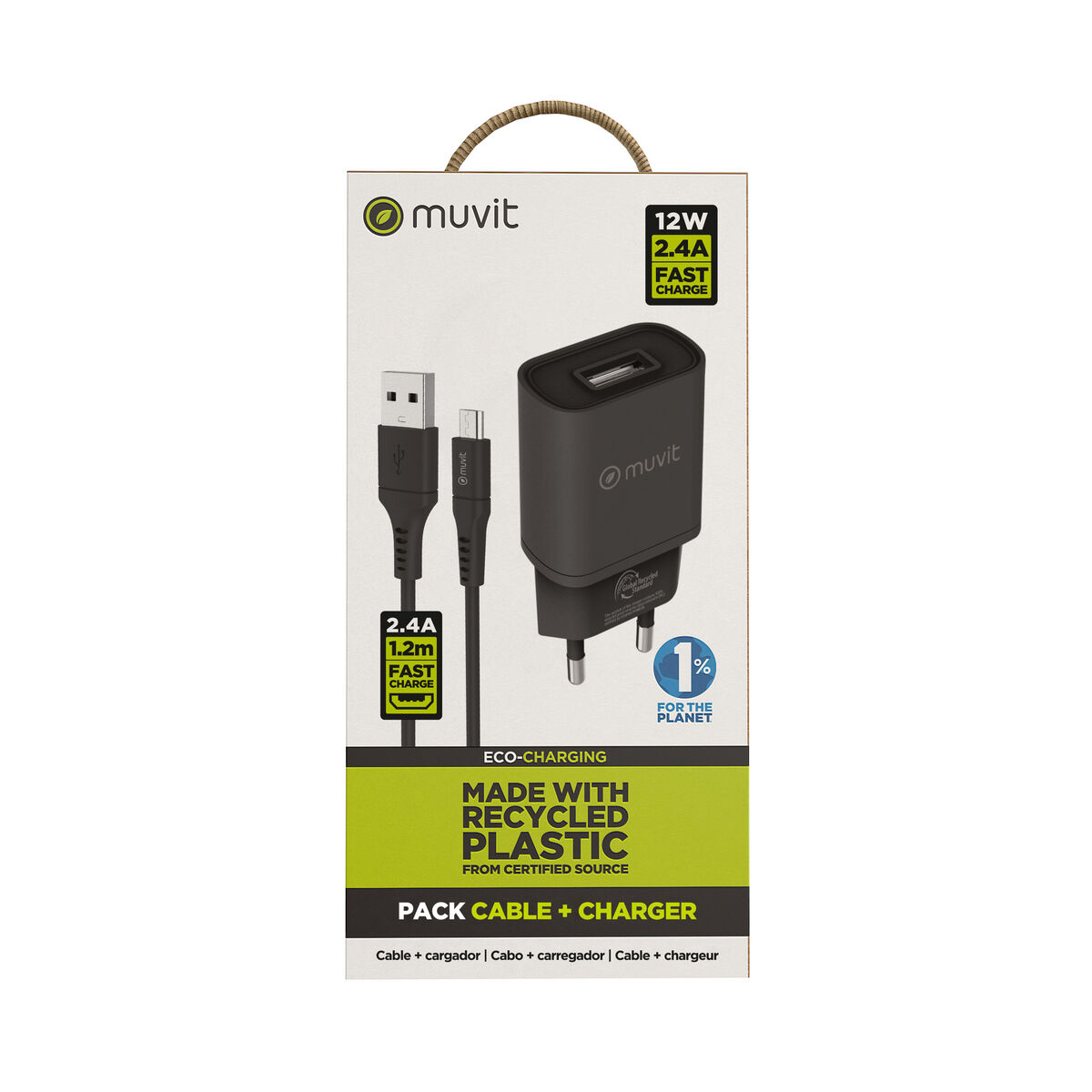 Wall Charger Muvit for Change Black 12 W (2 Units)