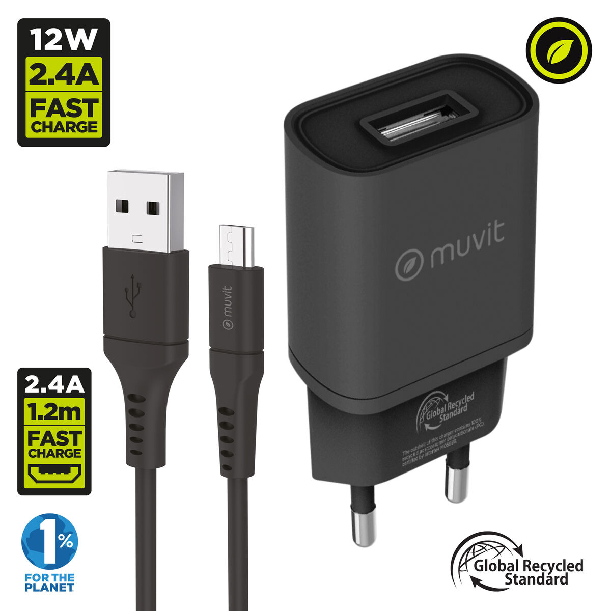Wall Charger Muvit for Change Black 12 W (2 Units)