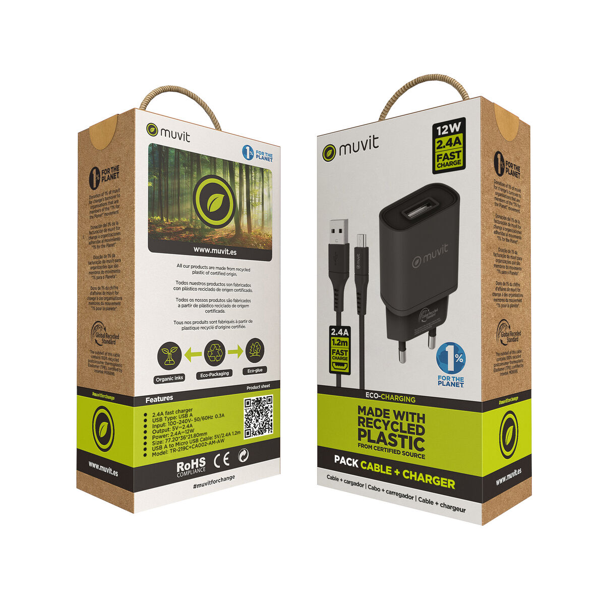 Wall Charger Muvit for Change Black 12 W (2 Units)