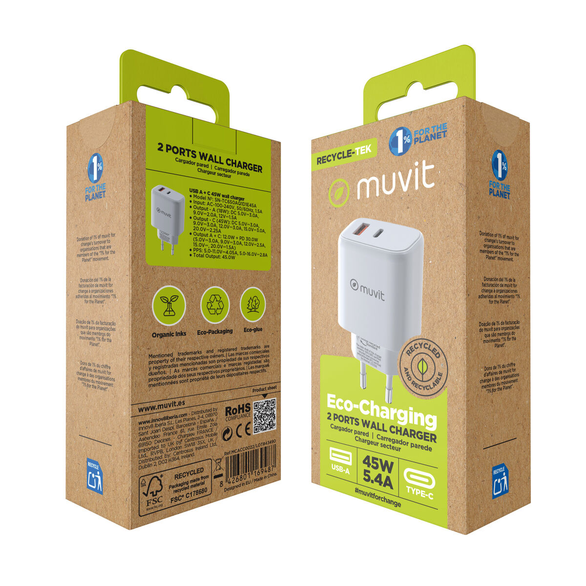 Wall Charger Muvit for Change MCD356 White 18 W 45 W