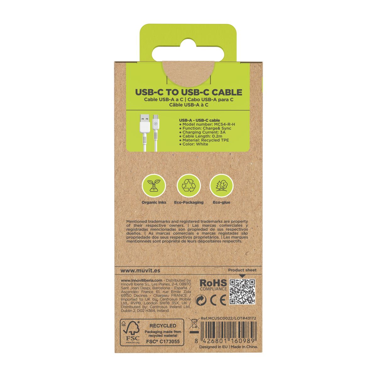 USB Cable Muvit White 20 cm