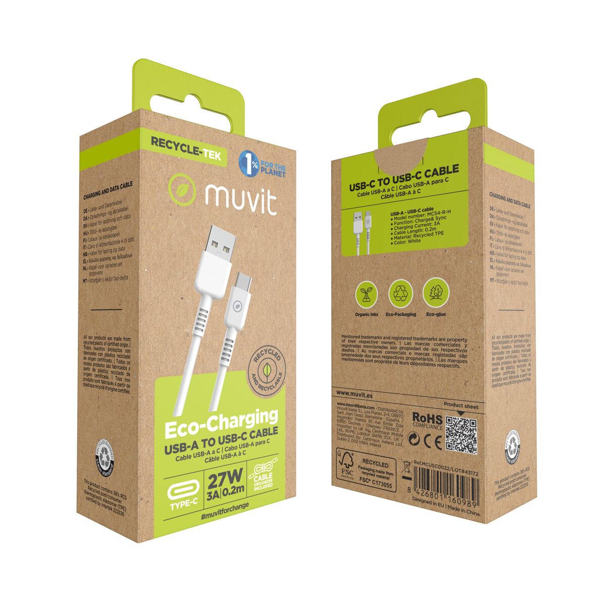 USB Cable Muvit White 20 cm