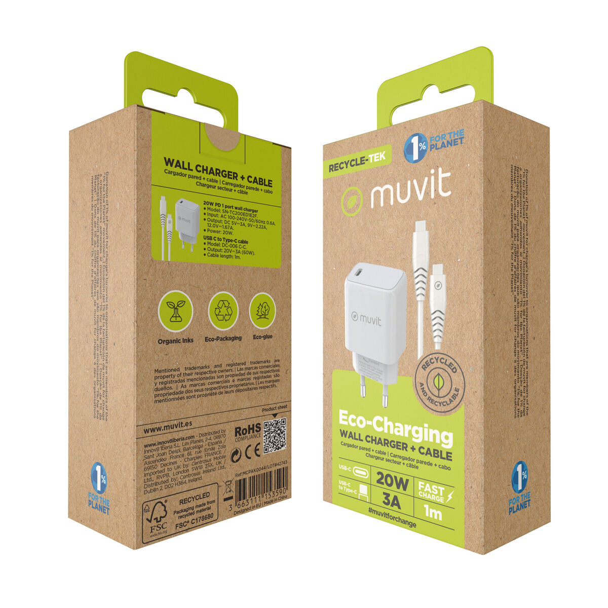 Wall Charger + USB-C Cable Muvit for Change White