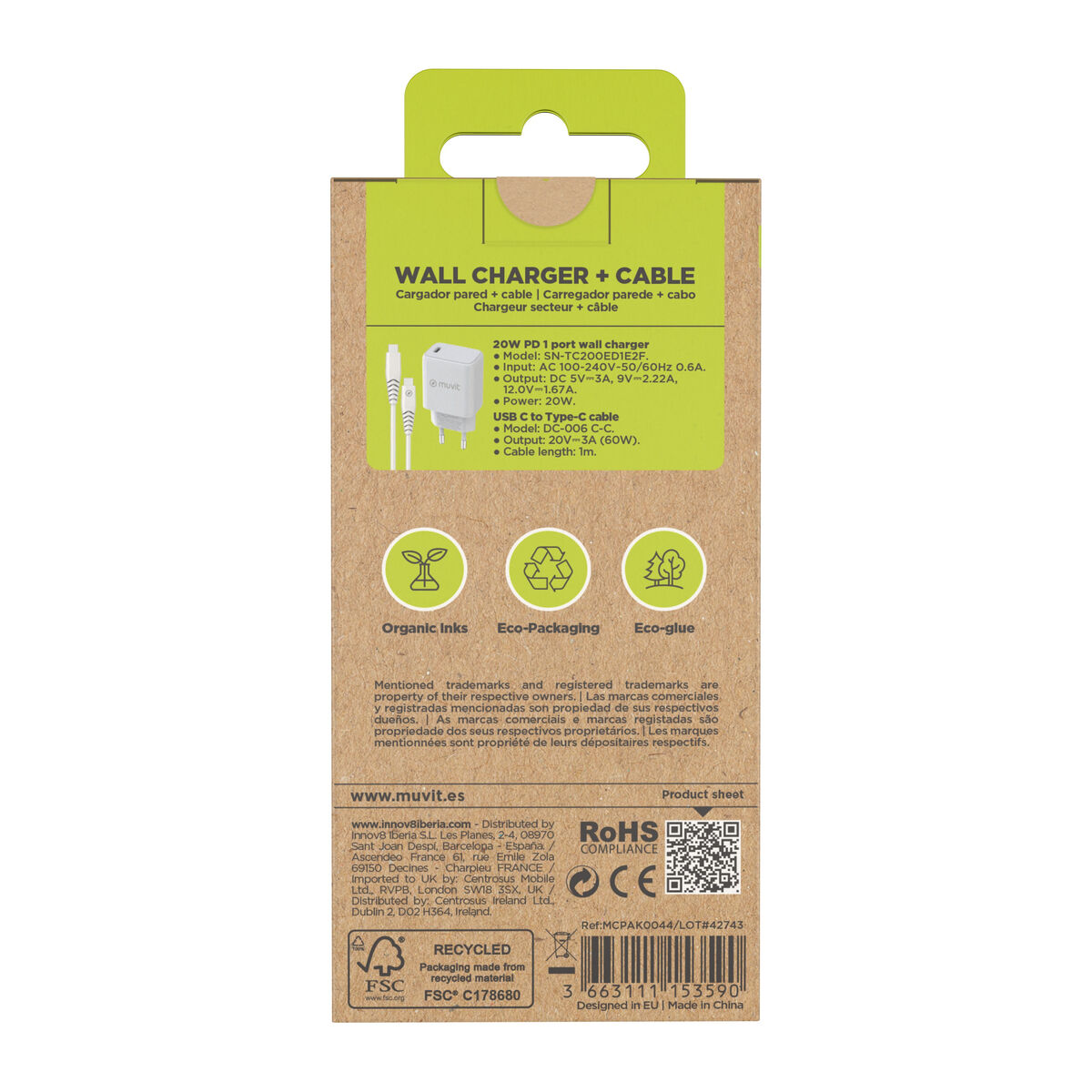 Wall Charger + USB-C Cable Muvit for Change White