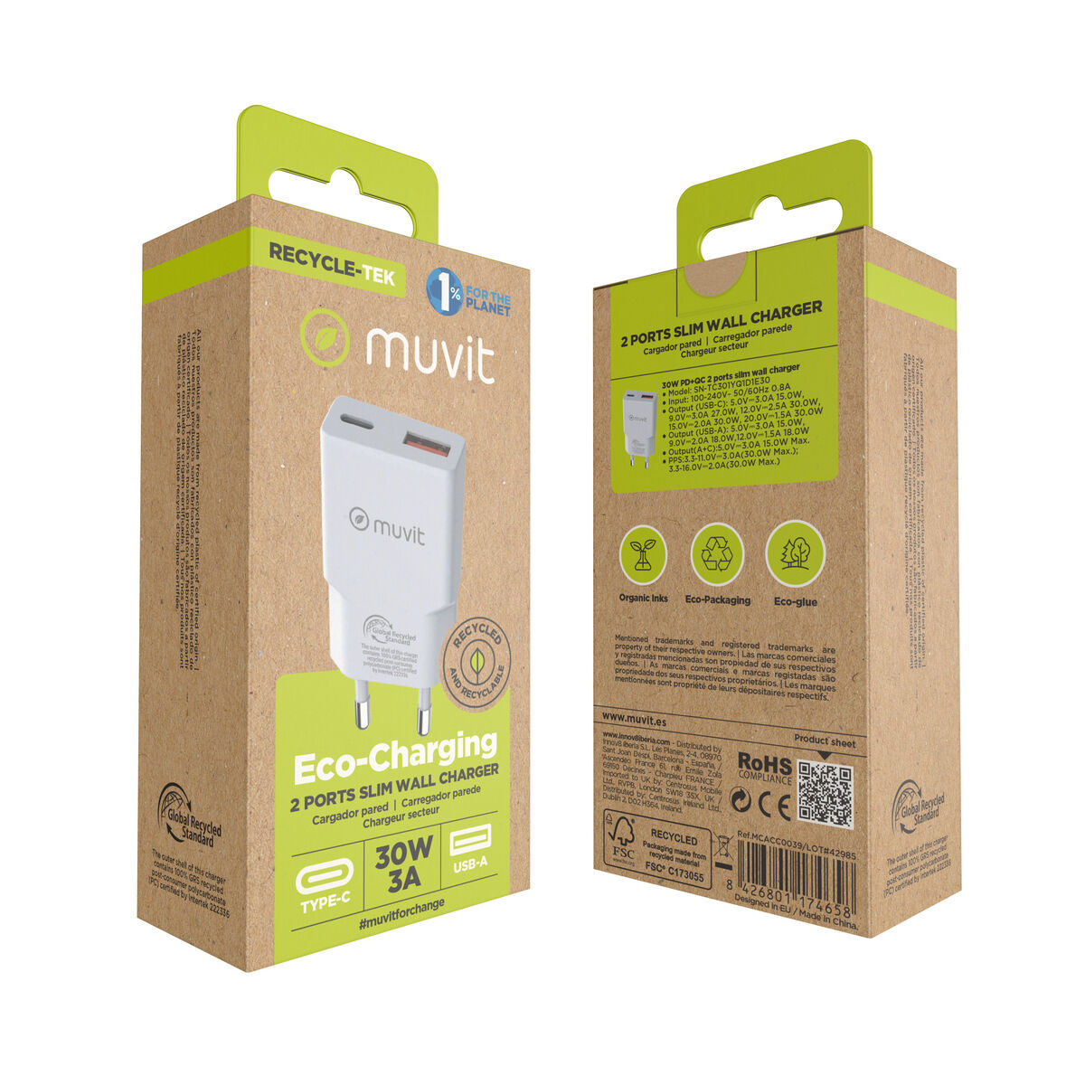 Wall Charger Muvit for Change HC-263 White 18 W 30 W