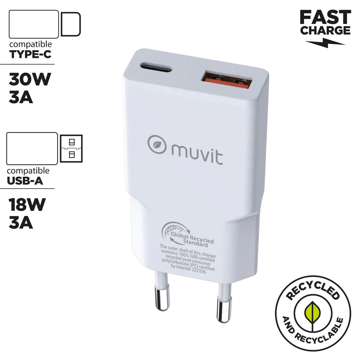 Wall Charger Muvit for Change HC-263 White 18 W 30 W