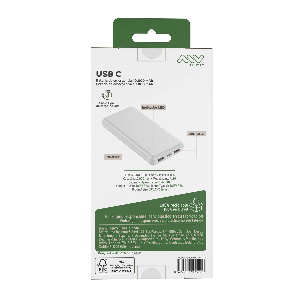 Powerbank Myway White 10000 mAh