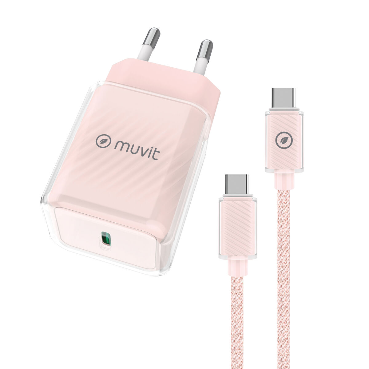 Wall Charger + USB-C Cable Muvit for Change Glass GaN Pink Wall Charger + USB-C Cable Muvit for Change Glass GaN Pink