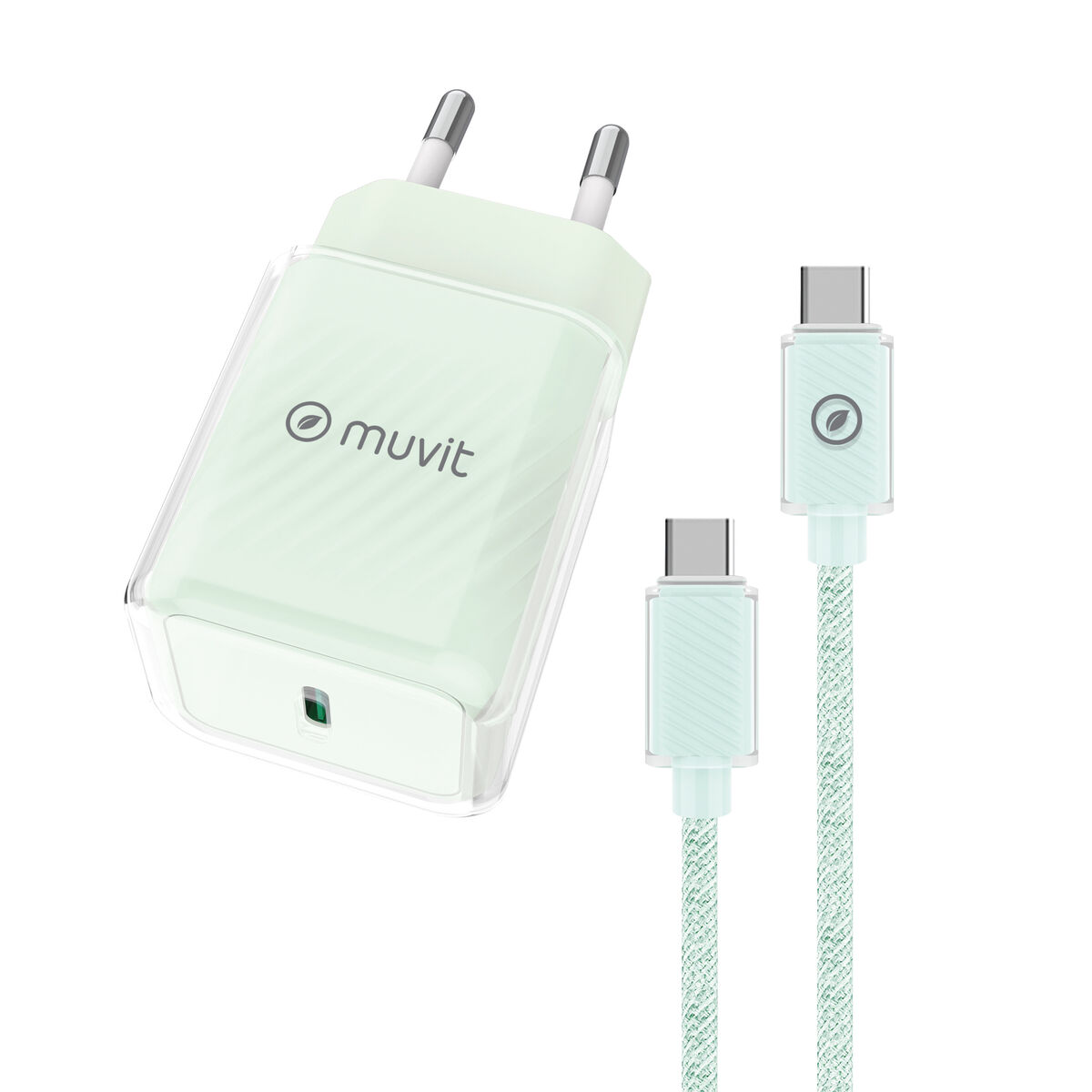 Wall Charger + USB-C Cable Muvit for Change Glass GaN Green Wall Charger + USB-C Cable Muvit for Change Glass GaN Green