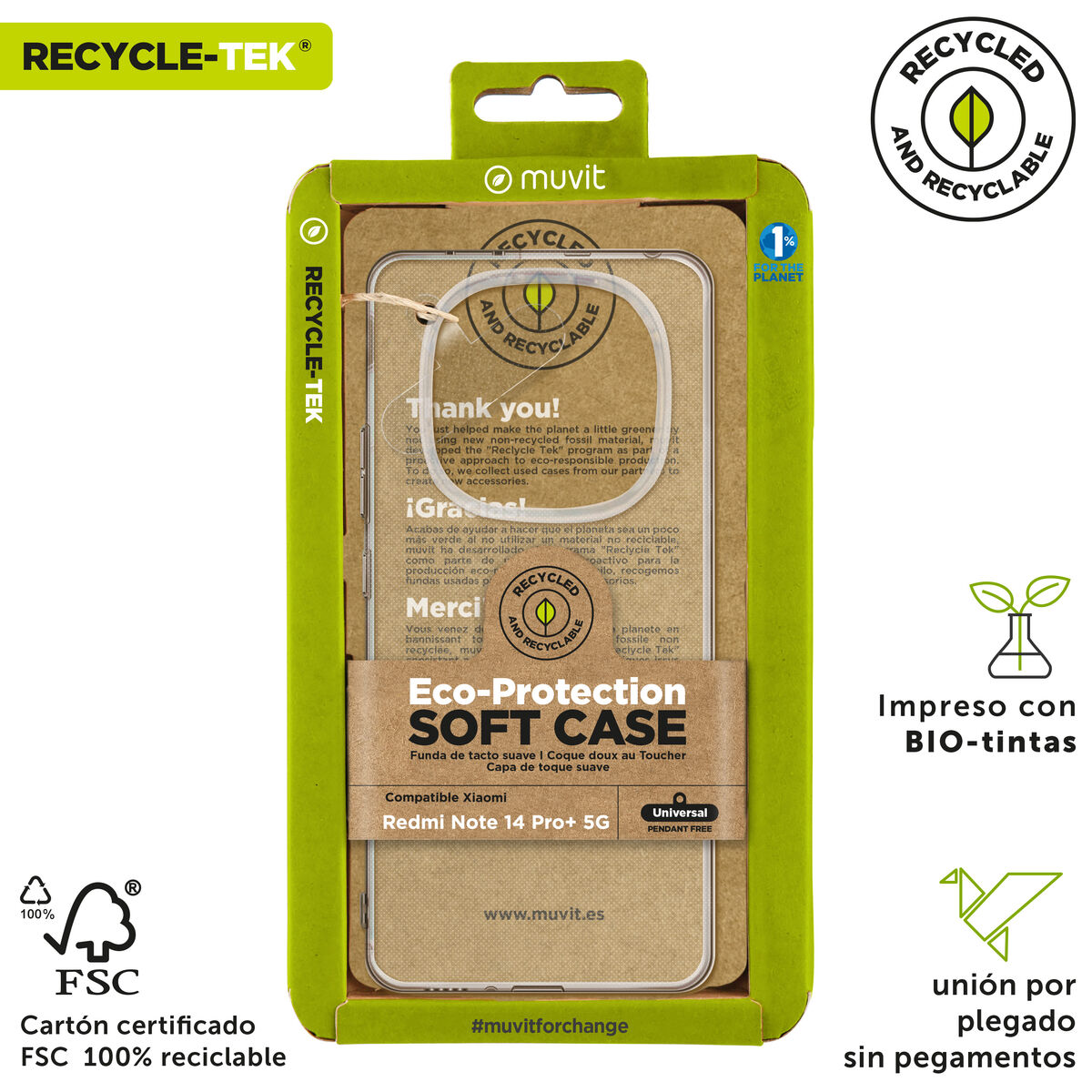 Mobile cover Muvit Xiaomi Redmi Note 14 Pro+ 5G Transparent