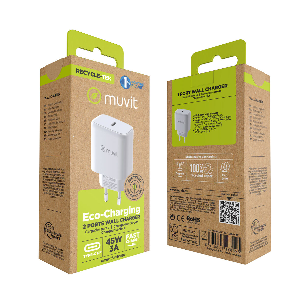 Wall Charger Muvit SN-TC650AD1E45A White 45 W