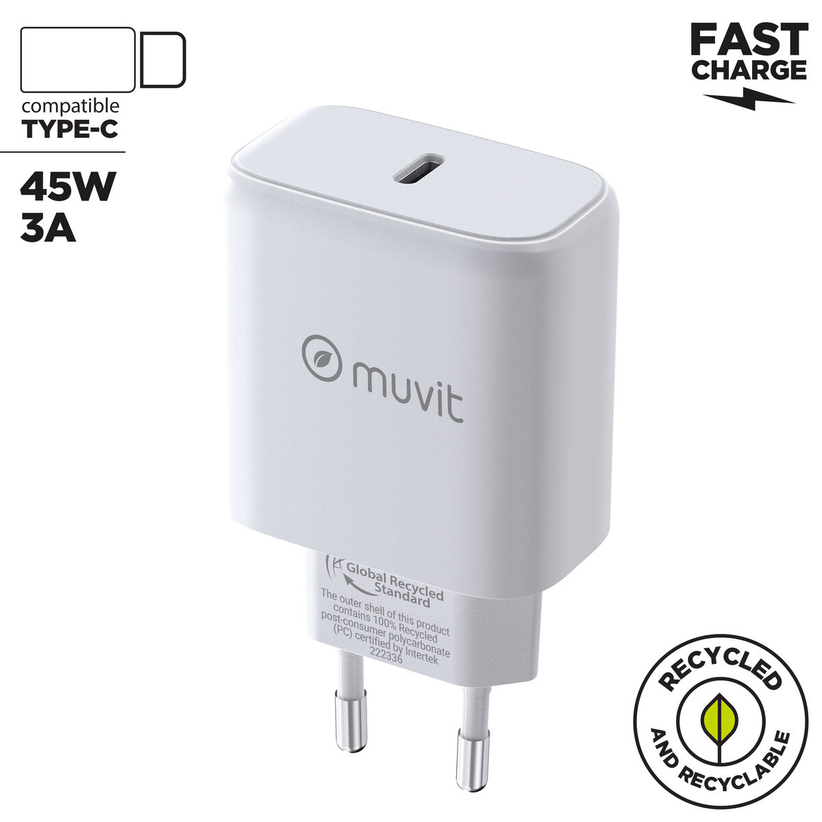 Wall Charger Muvit SN-TC650AD1E45A White 45 W